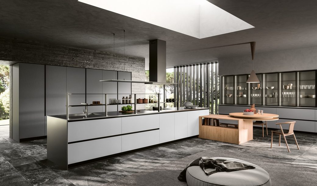 Итальянская кухня Aran Cucine с островом в открытой планировке загородного дома