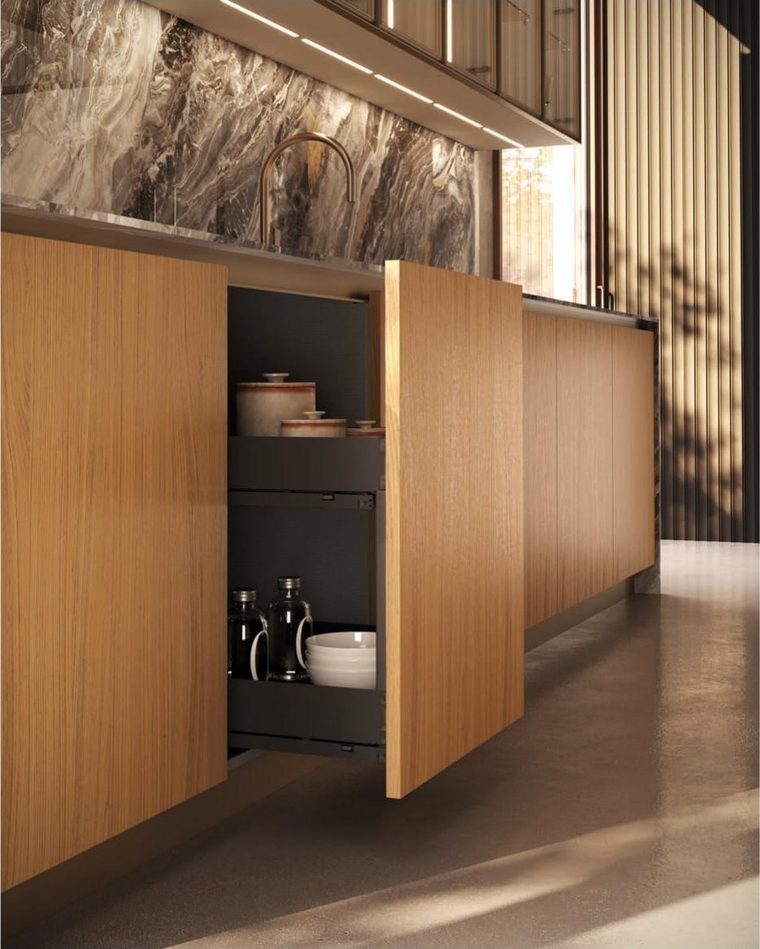 Matt handleless kitchen fronts, close-up, Aran Cucine